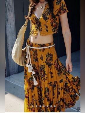 🆕 Free People Blooming Romance Goldenrod Top & Skirt Combo